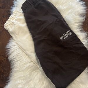 GANNI Logo Sweatpants – Brown/White – Size XS – Scandinavian Street Style